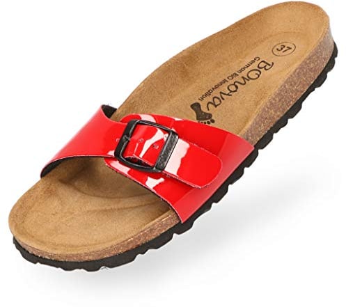 BOnova Damen Pantoletten Teneriffa in Lack rot 38, modischer Einriemer mit Korkfußbett - komfortable Sandalen zum Wohlfühlen - hergestellt in der EU