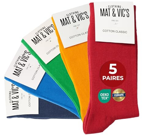 Mat & Vic's Chaussettes Homme, 5 ou 10 paires, 35-38, 39-42, 43-46, 47-50 | Chaussettes Femme, mi-mollet coupe classique, Certifiées OEKO-TEX 100, Fabriquées en Europe (Turquie)