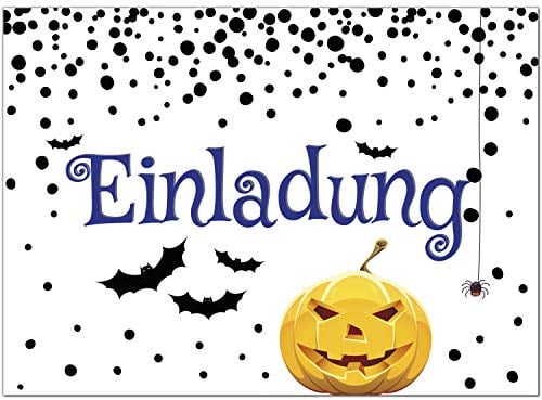 8 Halloween Einladungen mit Umschlägen - Kürbis-Gesicht und Fledermaus - Tolle Einladungskarten für die Halloween-Party für Kinder und Erwachsene