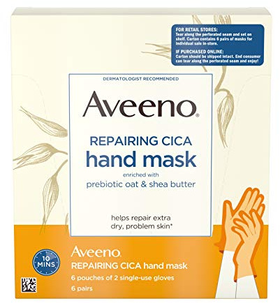 Aveeno Repairing Cica Hand Mask With Prebiotic Oat and Shea Butter, 6 Count