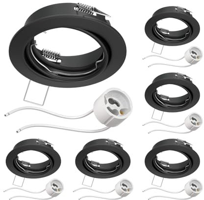 ledscom.de 6 cadres d'encastrement au plafond FERE cadre d'encastrement noir mat pivotant (LED/Halogène/GU10/MR16/PAR16/50mm) incl. douille GU10