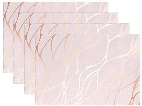 ALARGE Place Mats Set of 6, Rose Gold Marble Pattern Placemat Washable Heat and Stain Resistant Table Mat Kitchen Dining Table Decoration
