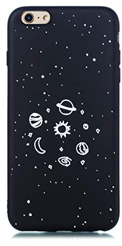 CUagain Kompatibel mit iPhone 6s/iPhone 6 Hülle Silikon Schwarz Planet Muster iPhone 6s/iPhone 6 Hüllen Handyhülle Ultra Dünn Gummi Lustig Kreativ Cover Bumper Kratzfest Case Mädchen Damen,Universum