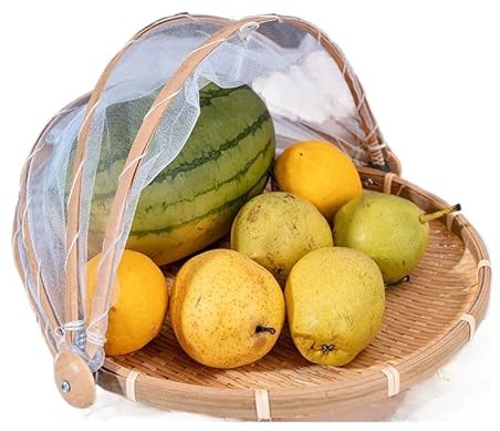 SZETOSY Bambus-Zelt-Korb - Lebensmittel-Servierkorb, Netzkorb, handgewebt, für Picknick, Lebensmittelabdeckung, Outdoor, Schutz vor Insekten und Staub, für Obst, Gemüse, Brot, Bambus, Stil 5, Dia.30cm