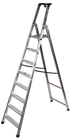 TB Davies 1202-028 Heavy-Duty Platform Step Ladder, 8 Tread, Platform Height 1.7m, Aluminium, 150kg Work Load, EN131 Professional