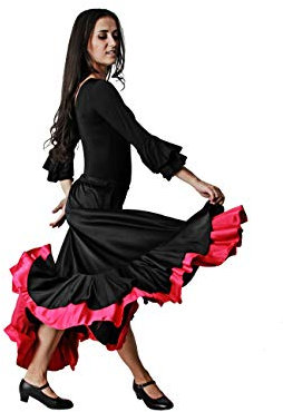 Costumizate! Falda Doble Volante Negro con Fucsia/Falda de ensayo con Doble Volante Negra y Fucsia para Mujer Adulta Talla XXL