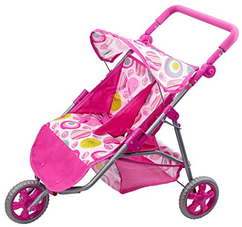 The Magic Toy Shop BiBi Doll Pink Twin Stroller, Ideal Twin Dolls Prams and Pushchairs - Adjustable Canopy and Handle, Under Storage Space, Collapsible - Dolls Double Buggy Toy Pram Double Dolls Pram