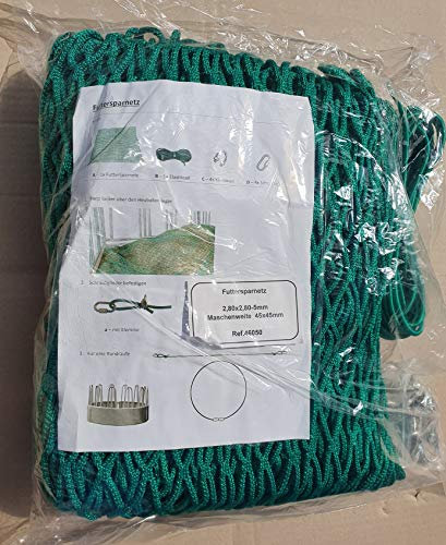 Landkaufhaus Mayer Futtersparnetz für Heuraufen 2,80 x2,80m grün,Maschenweite 45 x 45mm, Seilstärke 5mm!!,inkl. Elastikseil mit Verschluß