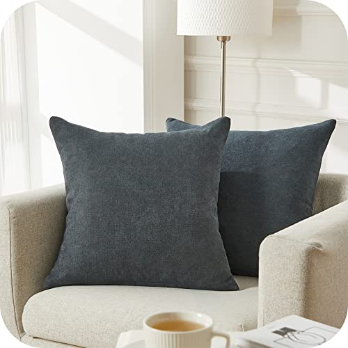 Topfinel Kissenbezug 35x35 cm dunkle grau 2er Set flauschig chenille deko Wohnzimmer Kissenbezüge Kissenhülle Sofakissen dekokissen Kuschelkissen Zierkissen für Outdoor Sofa Bett Garten Balkon