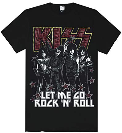 Amplified Kiss Let Me Go Rock 'N' Roll Diamante Men's Black Cotton T-Shirt