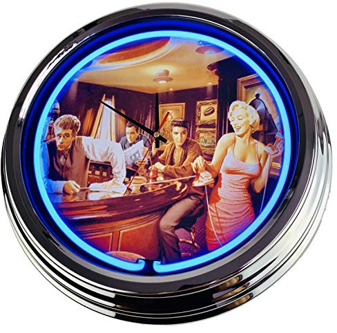 US-Way.de Java Dreams WallClock Deko-Clock – 44 cm Durchmesser, Deko-Wanduhr ohne Tickgeräusche und gut lesbares Display, USA 50er-Jahre-Stil Neon-Uhr für Küche, Büro (Blau)