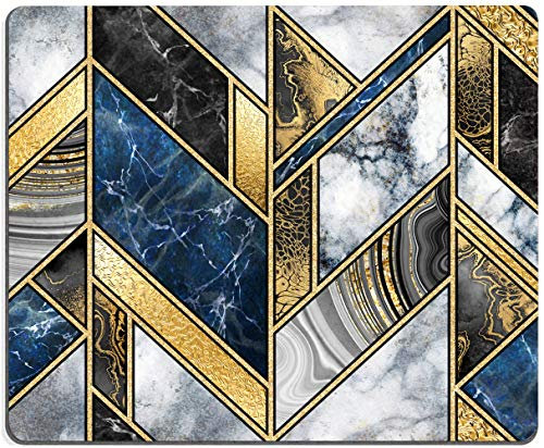 Tapis de souris en marbre géométrique blanc bleu doré avec base en caoutchouc antidérapant pour ordinateur portable, bureau, 24,1 x 20,1 x 0,3 cm