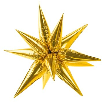 Folienballon 3D Stern 95cm - zur Befüllung mit Luft oder Helium - großer Folien Luftballon für Hochzeit Silvester Party Geburtstag - Gold
