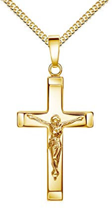 JEVELION 585 Gold Kruzifix Kreuz-Anhänger 585 Goldkreuz Jesus Christus Kettenanhänger 14 Karat Mit Kette 70 cm