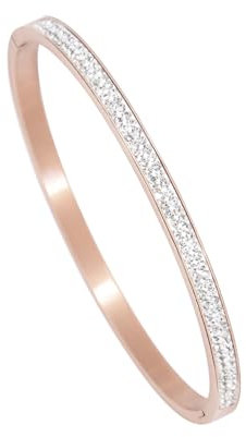 MILAKOO 4mm Bracelet de Manchette en Acier Inoxydable de Forme Ovale avec Strass Raffiné et élégant Bracelet pour Femmes(Or Rose)