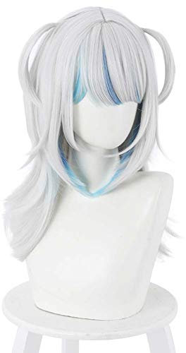 PWEINCY Cosplay Perücke 55cm Silber Blau Halloween Party Haar