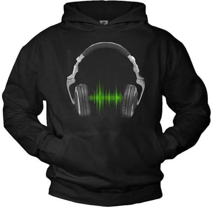 MAKAYA Dj Hoodie mit Kopfhörer Headphones Electro Musik Kapuzenpullover Schwarz