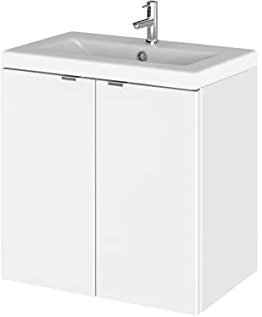 Hudson Reed CBI140A Fusion Modern Bathroom 2 Door Wall Hung Vanity Unit and Full Depth Ceramic Basin, 500mm, Gloss White