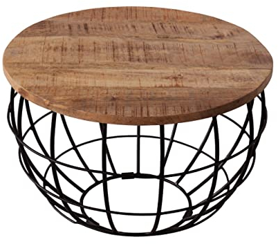 kreatives Wohnen Couchtisch ø 55 cm Wohnzimmer-Tisch rund Beistelltisch London Metall Drahtgestell Gitter massiv Tabacco, Holz, Extra breit
