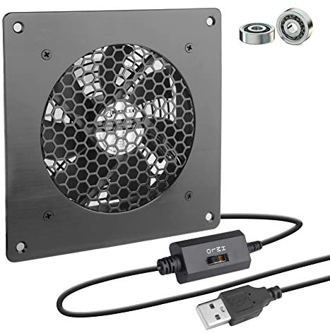 BRIEFCEC USB 120mm Cabinet Fan - 5V, 1500RPM, 55CFM USB PC Fan with Black Metal Panel for Home Theater AV Cabinet Cooling
