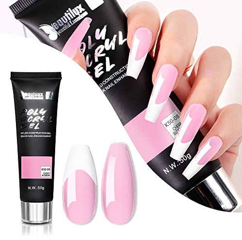 Beautilux Acrygel Ongle Sans-TPO, 50g Rose Acrygel Longue Durée Pour Nail Art Gel Extension Ongle, Gel Tube Construction Ongle UV