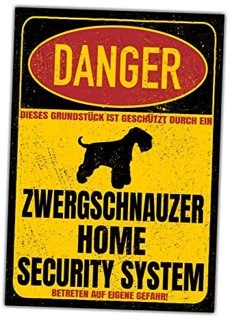 Zwergschnauzer Schnauzer Pom Schild Danger Security System Türschild Hundeschild Warnschild Hund Sicherheitsschild Hund Privatgrundstück Hundewarnung Warnung vor dem Hund