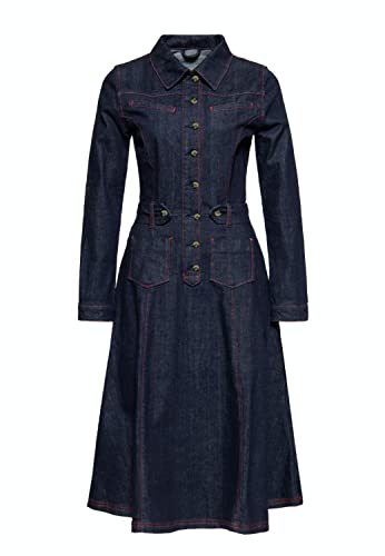 Queen Kerosin Damen Jeanskleid Denim Kleid Western Vintage Swingkleid 50S Rockabilly Kontrast Nähte
