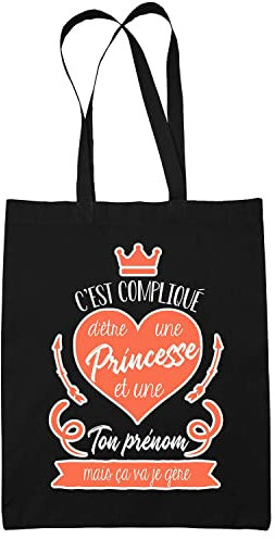 Tote Bag Princesse | Sac coton cabas réutilisable prénom nom métier personnalisé | Idée cadeau customisable