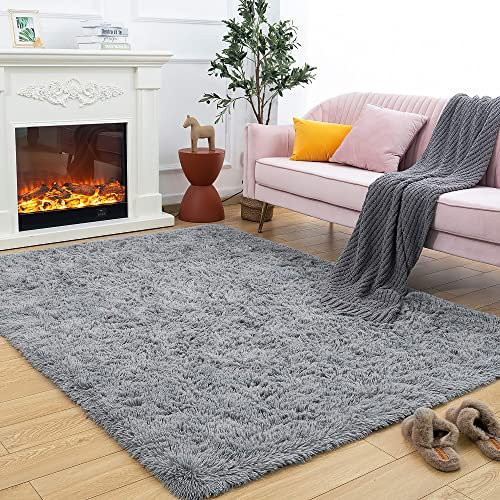 ROHATIM Hochflor Teppich Wohnzimmer Super weich Shaggy Teppich Flauschiger,Soft Area Rug Schlafzimmer Teppiche Super weich Fluffy Kindermatte(grau,200 x 300 cm)
