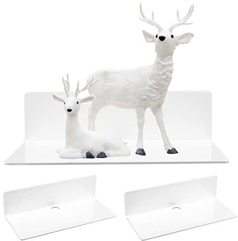 2 Schwebendes Wandregal, Wandregal Weiß mit 4 Kabelclips, Acryl Wandregal Schweberegal Hängeregal für Schlafzimmer Badezimmer, Wohnzimmer, Küche, Büro Ohne Bohren