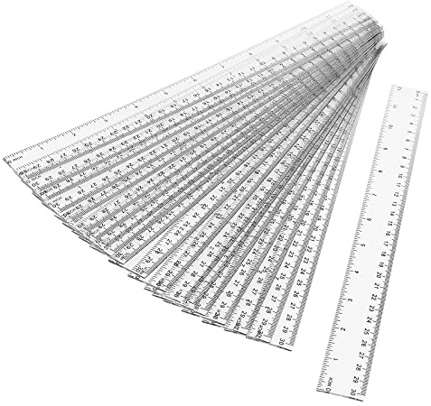 MUKCHAP 20-Piece 30cm/12 Inch Plastic Ruler Set - Clear Straight Ruler with Inches and Metric, Transparent Measuring Tool for School and Office