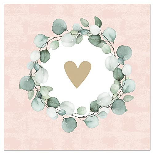 ARTEBENE Serviette Papierserviette Tissue Eukalyptus Herz | 20 Stück |33x33cm | 3-lagig | Hochwertige Servietten für Feiern