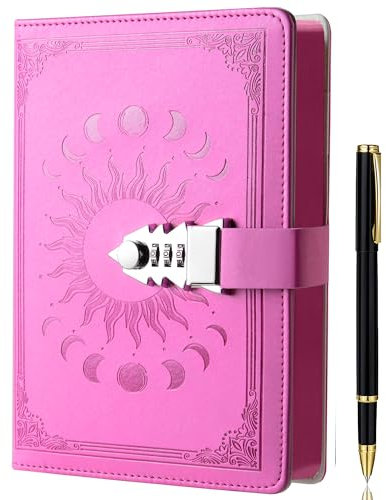 ZXHQ Diario segreto per le donne, diario segreto per le ragazze, diario vintage con blocco laterale, diario in pelle ricaricabile, formato A5 (21 × 15 cm) rosa