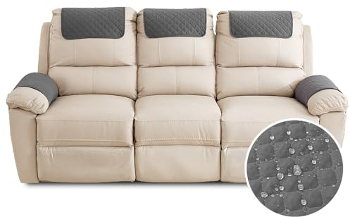 FANSU Sesselschoner Für Relaxsessel Mit Armlehnen, Sesselbezug Mit Taschen Für Fernsehsessel, Wasserdicht & rutschfest Möbelschutz für Sofa, Stuhl (3 Sitzer,Dunkelgrau)