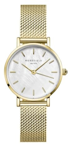 Rosefield Small Edit Mesh Gold mit Perlweißes Zifferblatt und 26mm Goldgehäuse SMGMG-S06 Edelstahl
