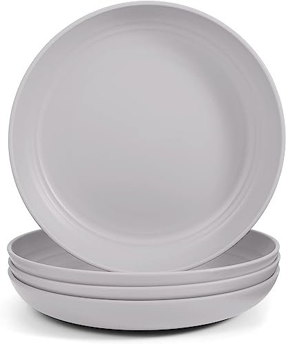 Odoland Set de 4 Pièces Couverts de Camping de 23 cm, Vaisselle Plastique Reutilisable Sans BPA, Set Pique Nique Adapté pour le Dîner, Assiettes de Service à Salade, Pâtes, Parties, Gris