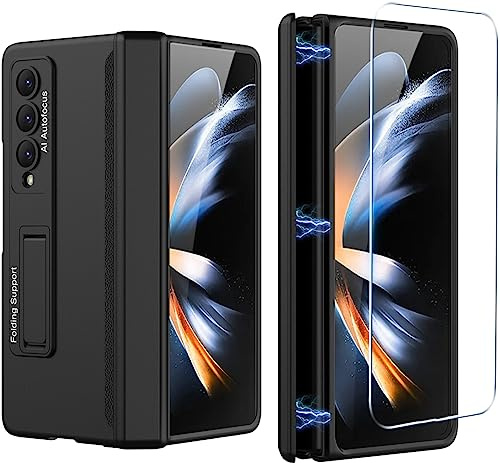 SOUTEM Funda para Samsung Galaxy Z Fold 4 5G Cáscara Protectora con Bisagra Magnética con4 Modos de Soporte Ajustables y Protector de Pantalla Integrad,Funda de Lujo de PC a Prueba de Golpes(Negro)