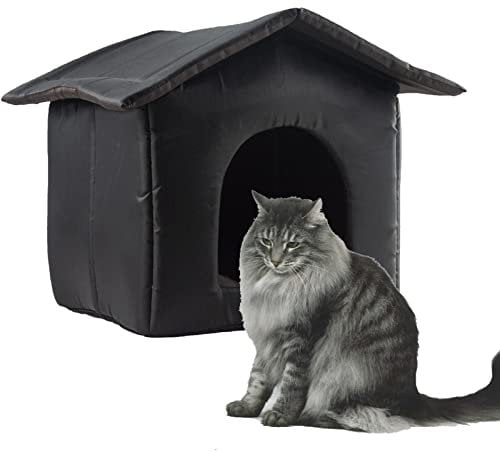 Clomuzi Outdoor Cat Shelter - Waterproof Dog Houses, Warm Winter Pet House, Easy Assemble Oxford Cat Kennel