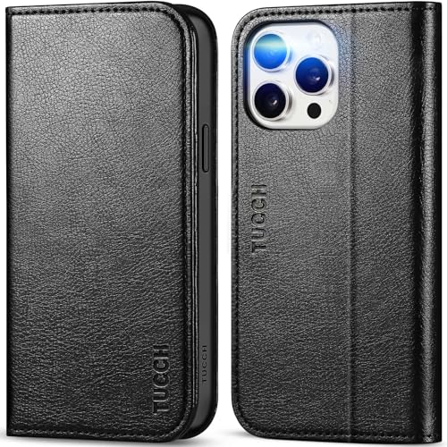 TUCCH Case for iPhone 15 Pro Max (6.7) 5G, PU Leather Wallet Foldable Case with[RFID Blocking][Shockproof TPU][Card Holder]Kickstand, Protective Folio Compatible with iPhone15 Pro Max, Textured Black
