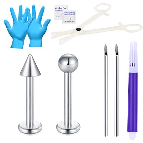 NIUSIMAN Lip Piercing Kit,16G Labret Piercing Kit with 14G Piercing Needles Disposable Piercing Clamps with Lip Rings Self at Home Lip Piercing Jewelry Tool Kit