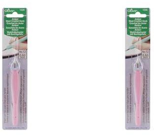 Clover CL1226 Häkelnadel, Steel, Rosa, 0.6 mm (Packung mit 2)