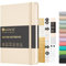 &And Per Se Dotted Journal Notebook, A5 Hardcover Leather Bullet Journal, 160 Pages 100 gsm Thick Dotted Paper，3 Stickers Included for Women Men, Work Office or School - 5.7'' x 8.3'' (Light Apricot)