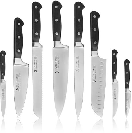 Shehadeh - Solingen Messerset 8-teilig - Küchenmesserset aus hochwertigem gehärtetem Edelstahl - Profi Kochmesser mit scharfer Klinge - Rostfreie & scharfe Messer