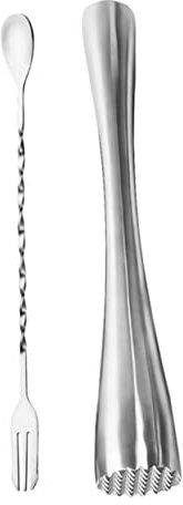 Zerodeko Stainless Steel Ice Muddler Mixing Spoon Swizzle Stick for Cocktail Mojito Fruit Crushing Stainless Steel Stirring Rod