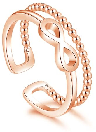 Loutade Adjustable 925 Sterling Silver Open Double Lines Ring for Women - Minimalist Simple Infinity Forever Knot Finger Rose Gold - Endless Promise Thumb Ring for Her