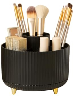 Nuangoo Kosmetik Make Up Organizer, 360°Drehbarer Pinsel Organizer,Kosmetikregal Kosmetik Organizers für Zimmer Decor Frisiertisch,Schlafzimmer,Badezimmer (Schwarz)