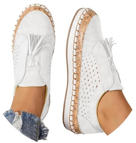 pxjsdwe Orthopädische Schuhe Damen Leicht Plateau Sneaker Weiss Mesh Atmungsaktiv Freizeitschuhe Sportschuhe Quasten Mode Bequeme Loafer Sommerschuhe Breite Füße rutschfest Turnschuhe Barfußschuhe