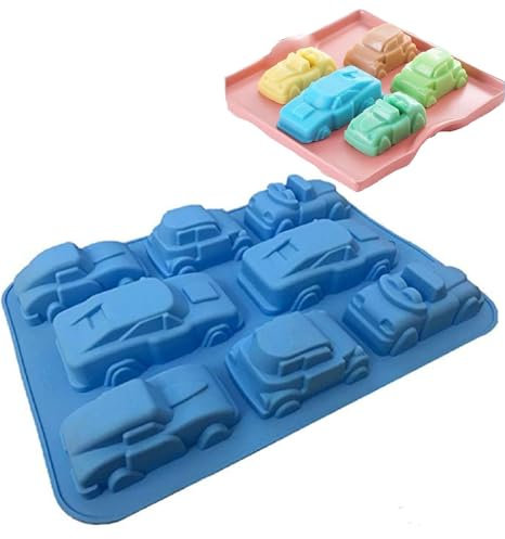 zmgmsmh Moule en silicone en forme de voiture pour fête à thème d'anniversaire, muffins, glaçons, savon, gaufrettes, gâteaux, pain, tarte, tarte et plus encore (1 pièce)
