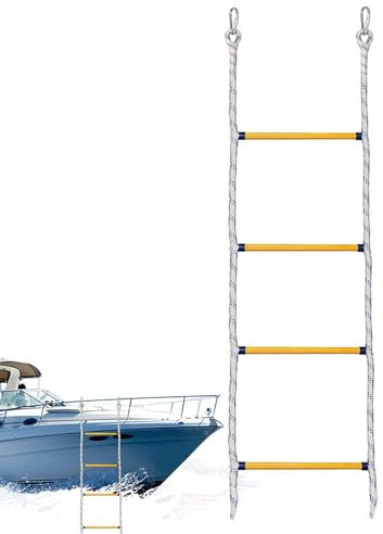Escalera de cuerda marina, escalera de cuerda de barco de 4 escalones, escalera de embarque de cuerda portátil, escalera de natación extraíble para caza, barcos de pesca, barco inflable, kayak, lancha