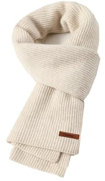 Flysluo Schal Damen Herren, Klassischer Gestrickter Loop Damen Herren Schal Winter Warm Lange Knit Scarf Strickschal Winterschal Feinstrick Unisex,Größe 185 x 35 cm,Beige